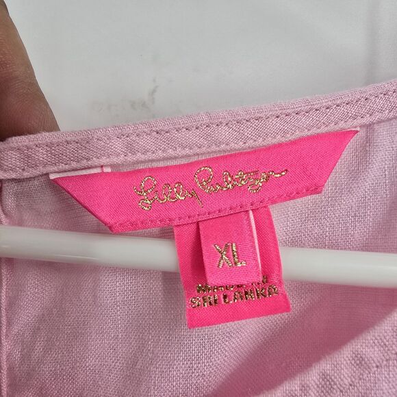 LILLY PULITZER Jocelyn Tiered  Pink  Linen Dress Pockets Size XL  Resort Coastal - Picture 2 of 5